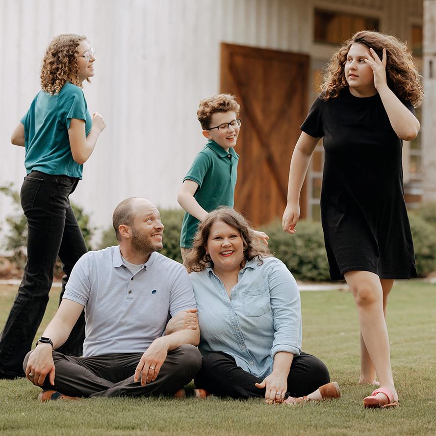 Family playing outside